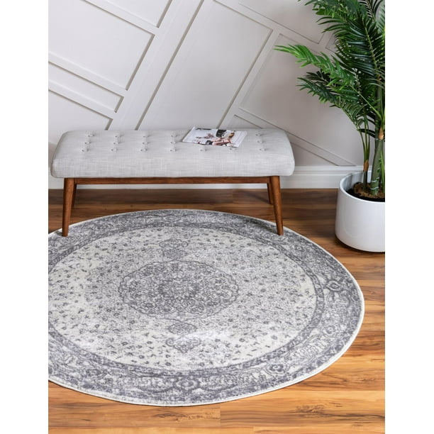 Rugs.com Dover Collection Rug 5 Ft Round Dark Gray Low-Pile Rug Perfect for Kitchens Dining Rooms 